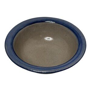 Rowe Pottery Works 2001 Signed Salt-Glazed Blue-Rimmed Small Bowl Dish Vintage